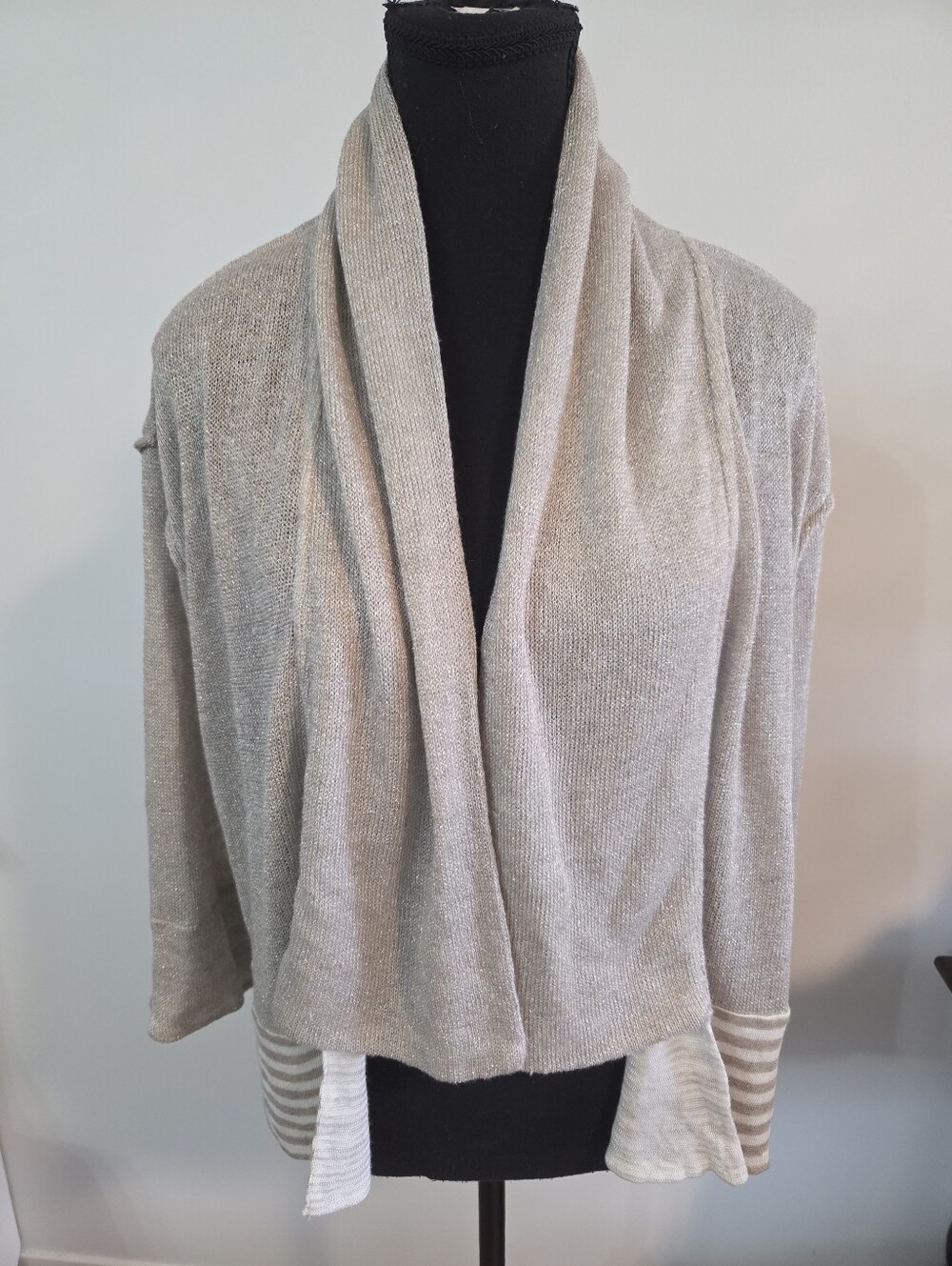 Elisa Cavaletti metallic knit linen blend open cardigan Sz XL